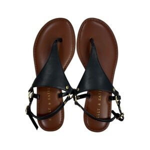 Kelly & Katie Thong Sandals Black Brown Gold Hardware Buckle 7 Summer Boho Chic